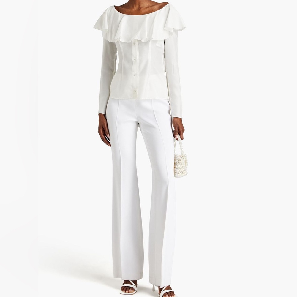 Philosophy Di Lorenzo Serafini Ruffle 100% Silk Long Sleeve Top White NWT Size 0